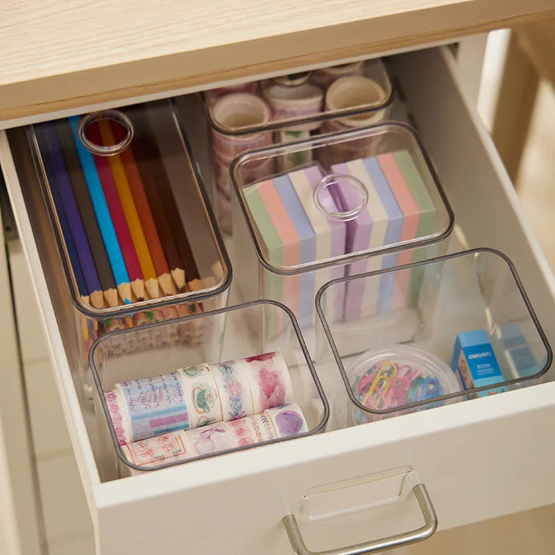 Clear Acrylic Drawer Organizer Sets - Transparent Storage Bins for Stationery & Makeup