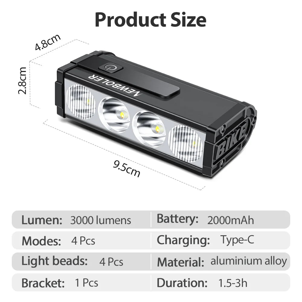 NEWBOLER 10000 Lumen Bike Light - USB Rechargeable MTB Road Lamp