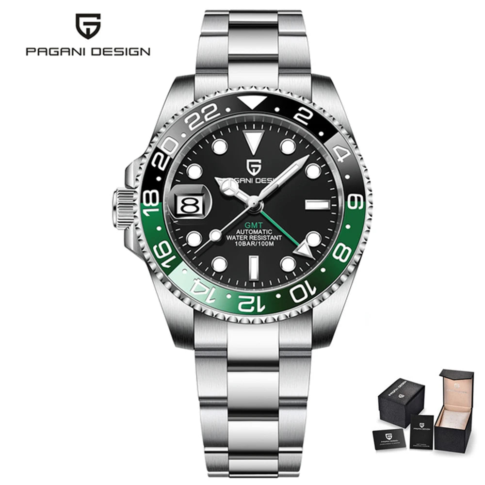 PAGANI DESIGN PD-1662 Luxury GMT Mechanical Watch - Sapphire, Steel, 100M Waterproof