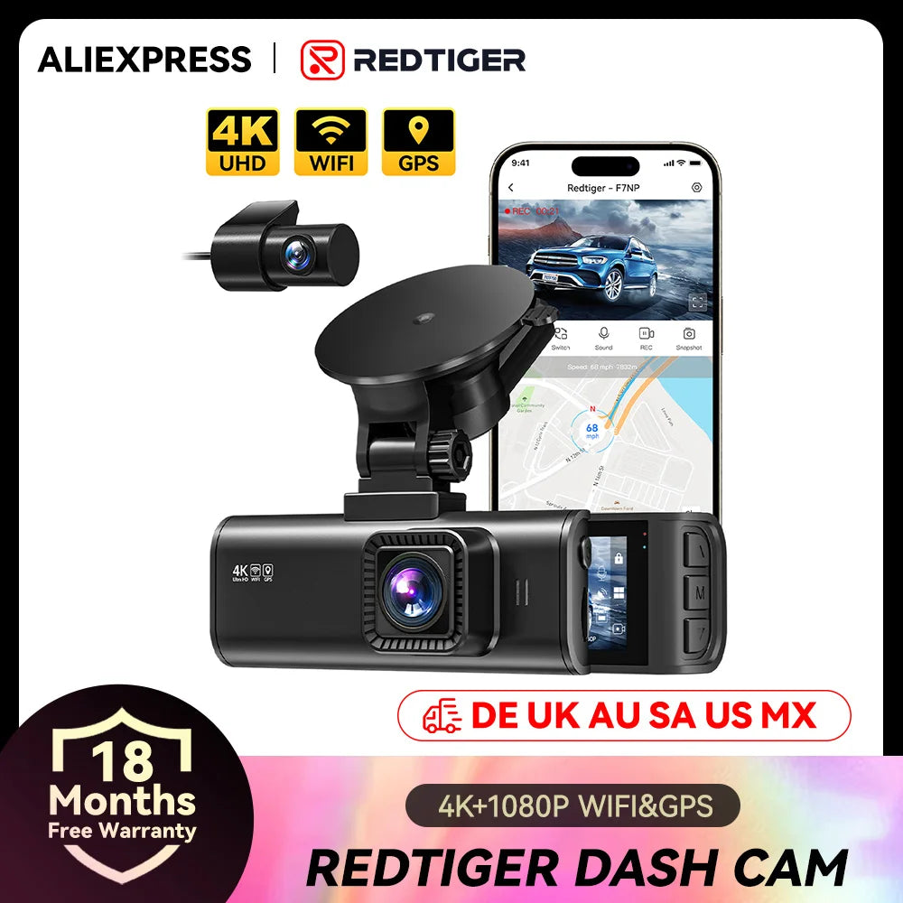 REDTIGER F7NP 4K Dual Dash Cam with GPS & 24H Parking Monitor
