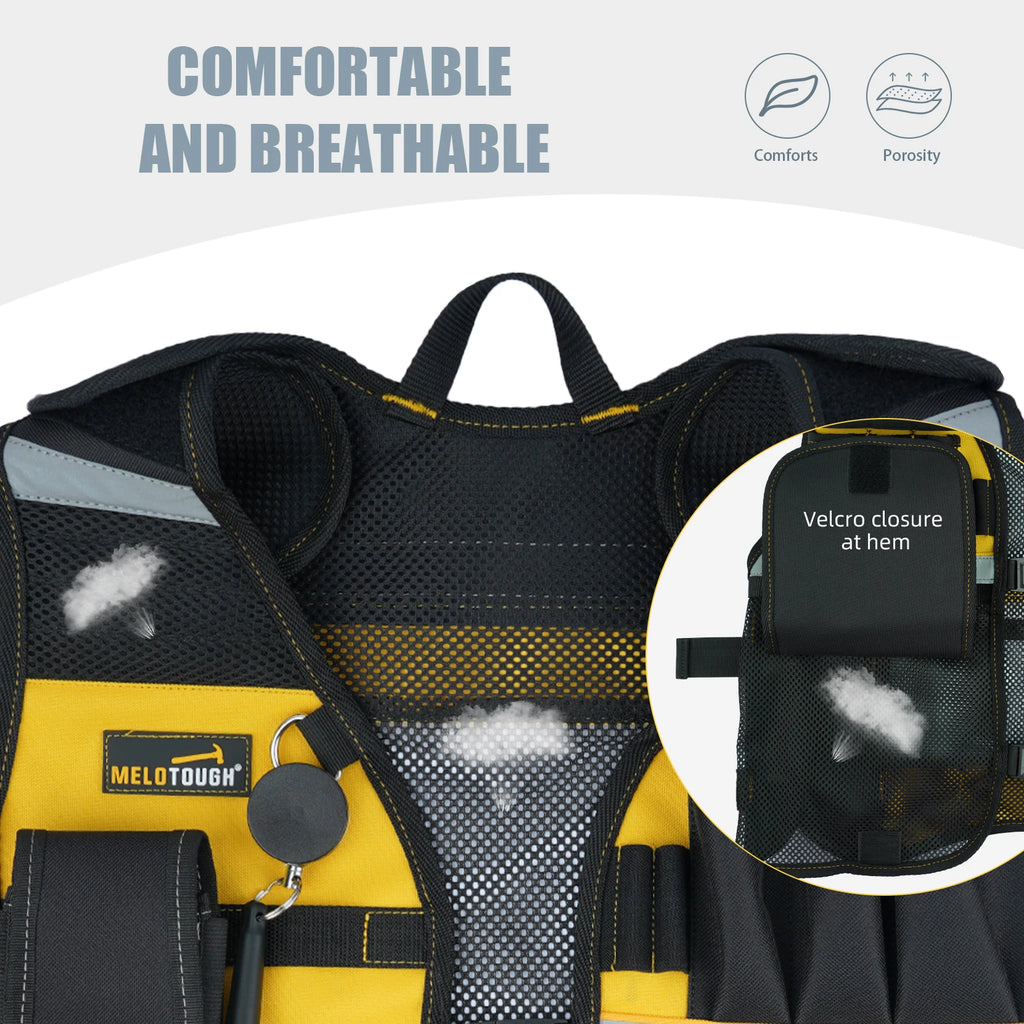 MELOTOUGH Reflective Safety Tool Vest with Removable Phone Holder - High Visibility Workwear