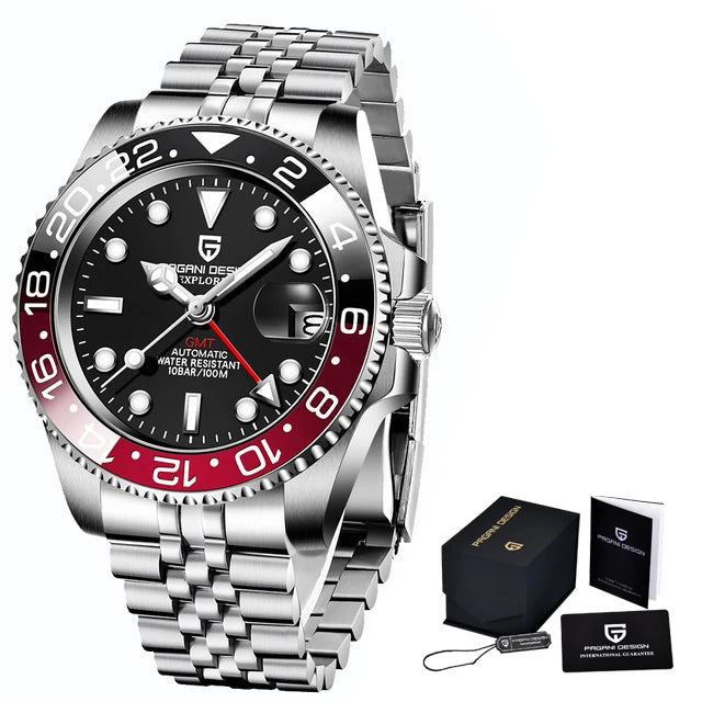 PAGANI DESIGN PD-1662 Luxury GMT Mechanical Watch - Sapphire, Steel, 100M Waterproof