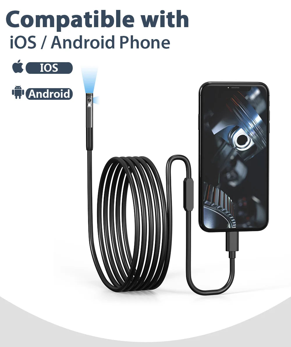 KERUI 2MP Industrial Endoscope Camera for iPhone - Single/Dual Lens Waterproof Inspection Borescope Type C