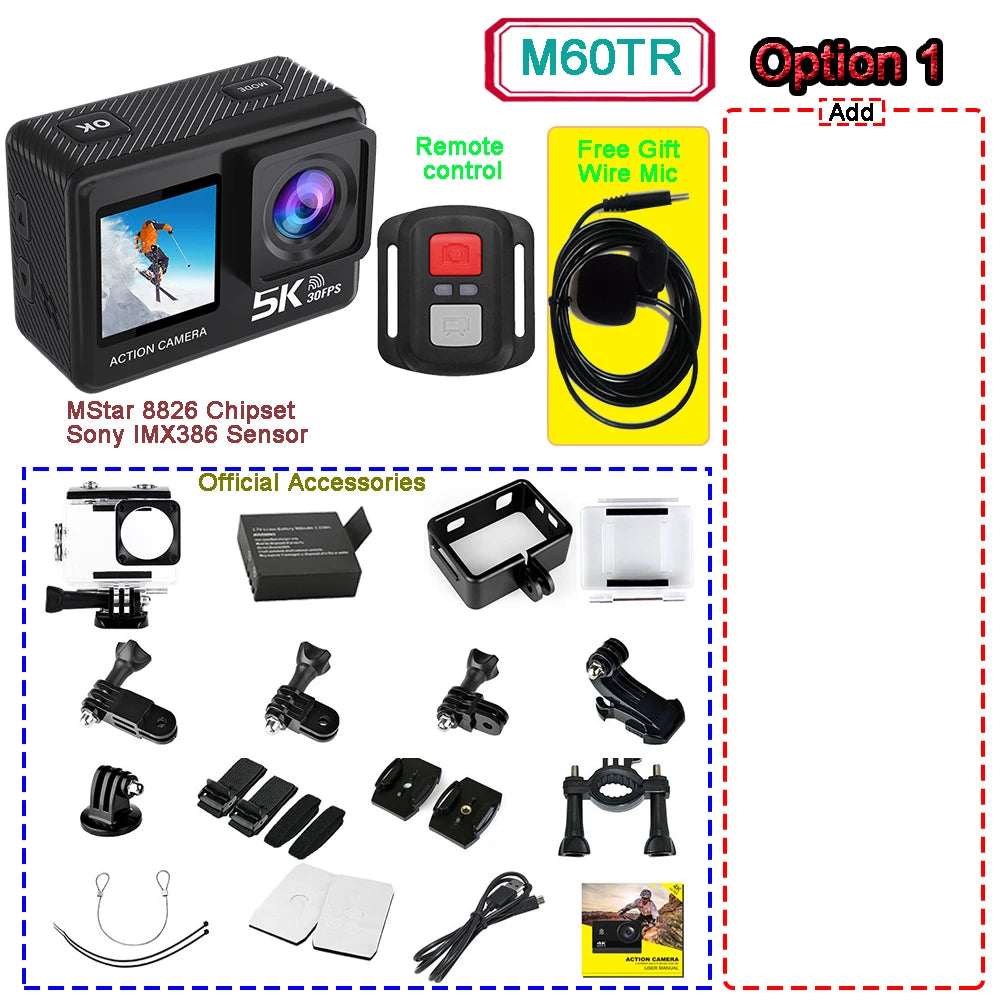 Sony IMX576 5K 4K 60FPS Waterproof 48MP Wi-Fi Action Camera for Adventure