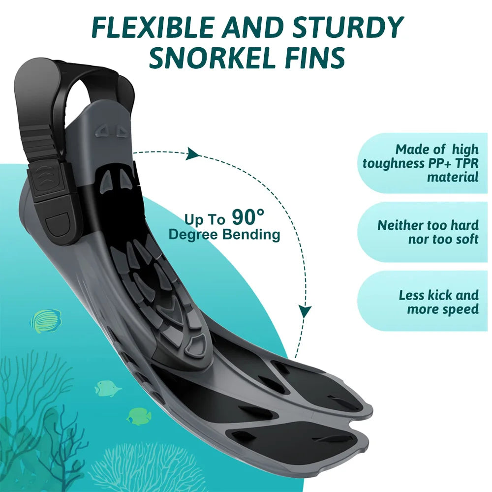 Snorkel Fins Adjustable Open Heel Travel Size Silicone Flippers