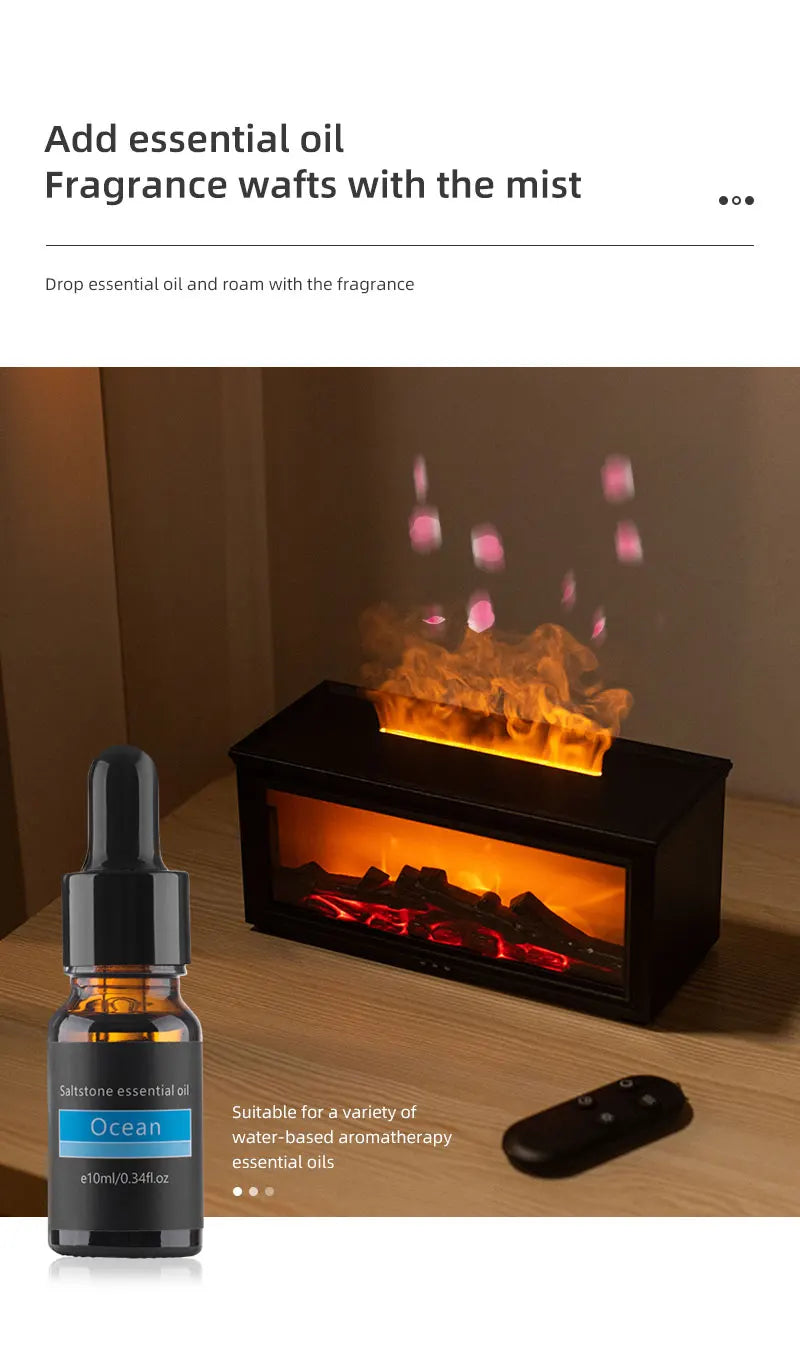 Simulated Fireplace Flame Diffuser & Humidifier with Essential Oils