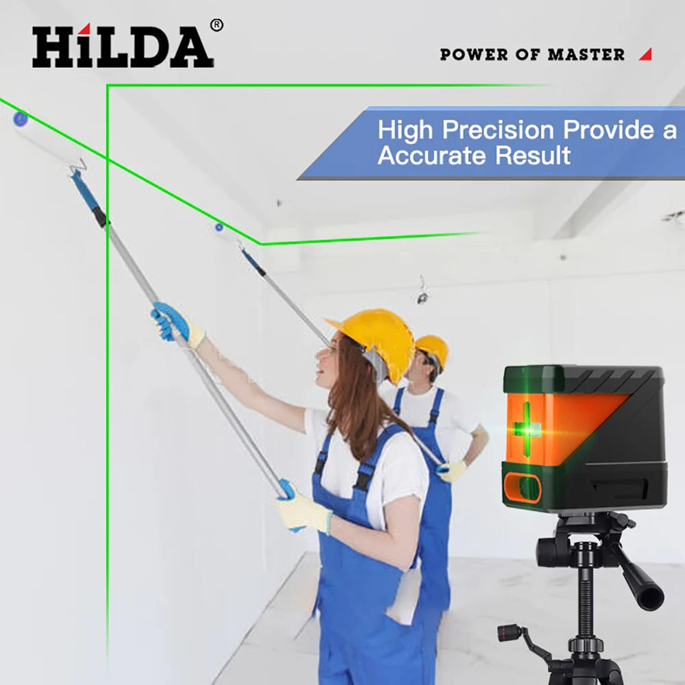 HILDA 2 Lines Green Laser Level - Self-Levelling Cross Line Mini Tool