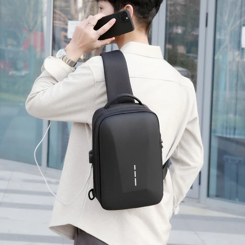 Men's Anti-theft Crossbody Bag with USB Charging Port & Combination Lock for Business & Travel