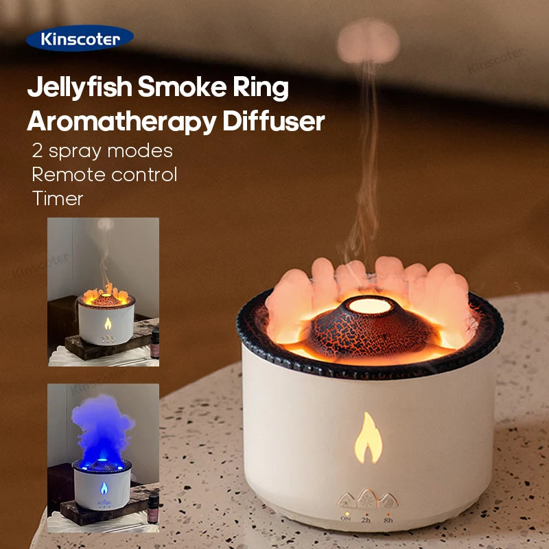 KINSCOTER Volcano Flame & Jellyfish Aroma Diffuser - 360ml Essential Oil Humidifier
