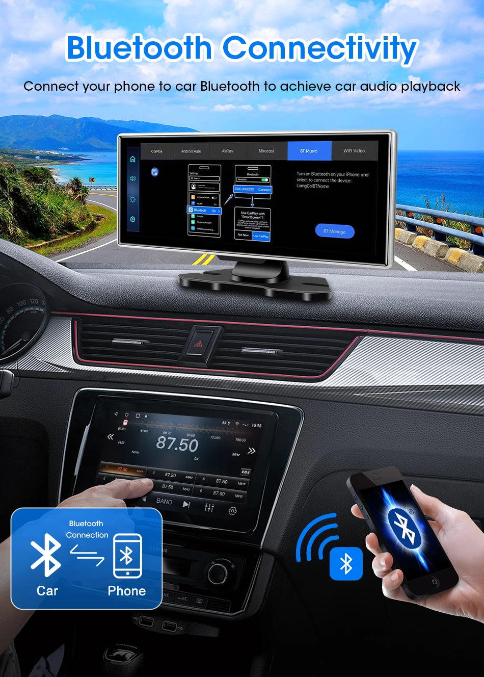 10/11.26" 4K Dash Cam with Wireless Carplay & Android Auto | GPS | Dual Lens