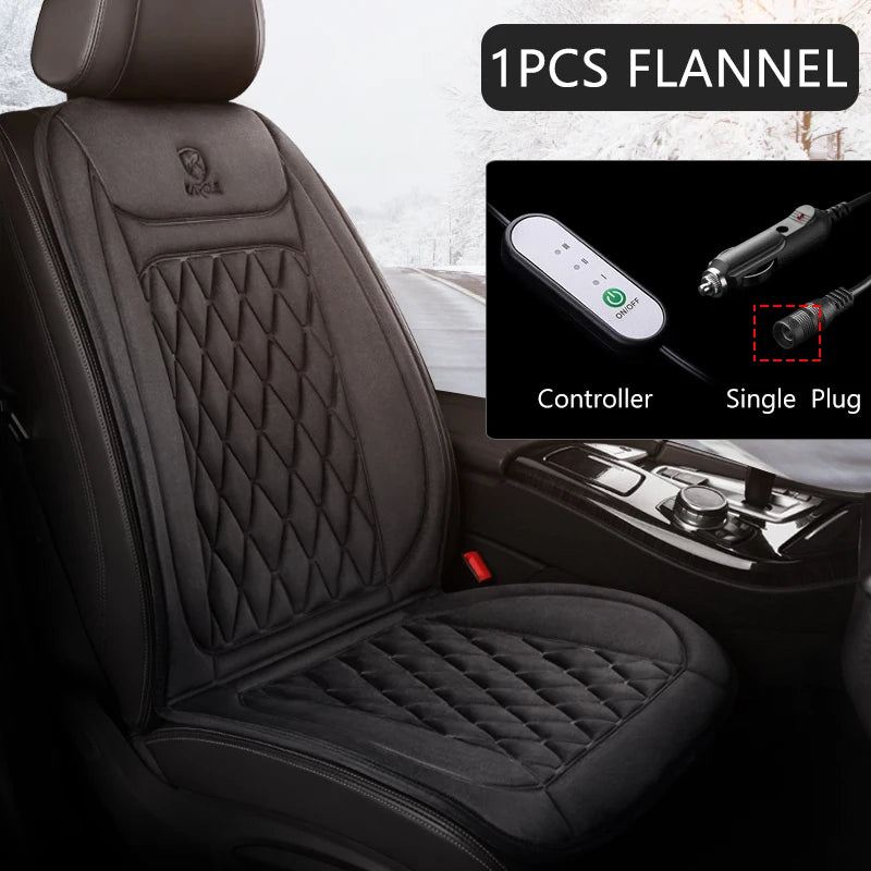 12V Heated Car Seat Cushion | Universal Cloth & Flannel Set
