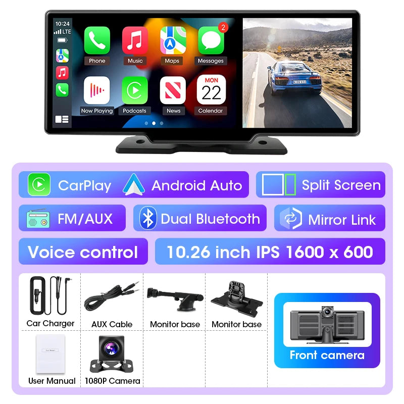 10/11.26" 4K Dash Cam with Wireless Carplay & Android Auto | GPS | Dual Lens