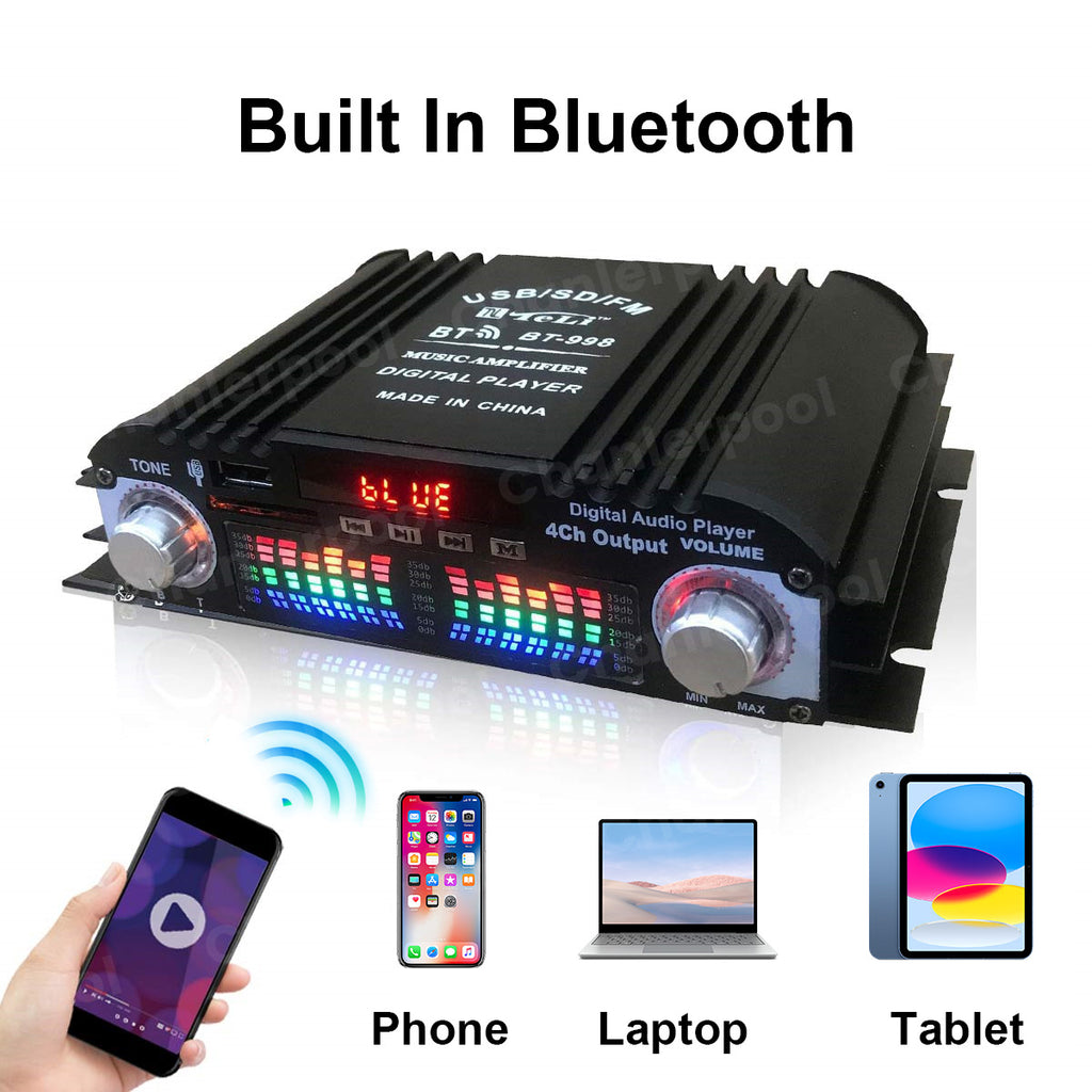 1600W Peak HiFi Amplifier | 4-Ch Digital Audio | Bluetooth Karaoke FM Remote
