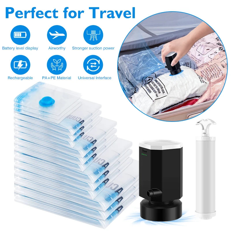 Cordless Electric Vacuum Pump for Travel & Home Storage | Rechargeable Air Compressor