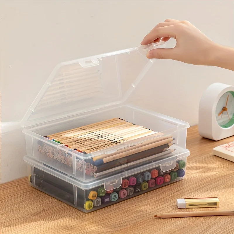 Large Transparent Pencil Case - Notebook & Marker Storage for School