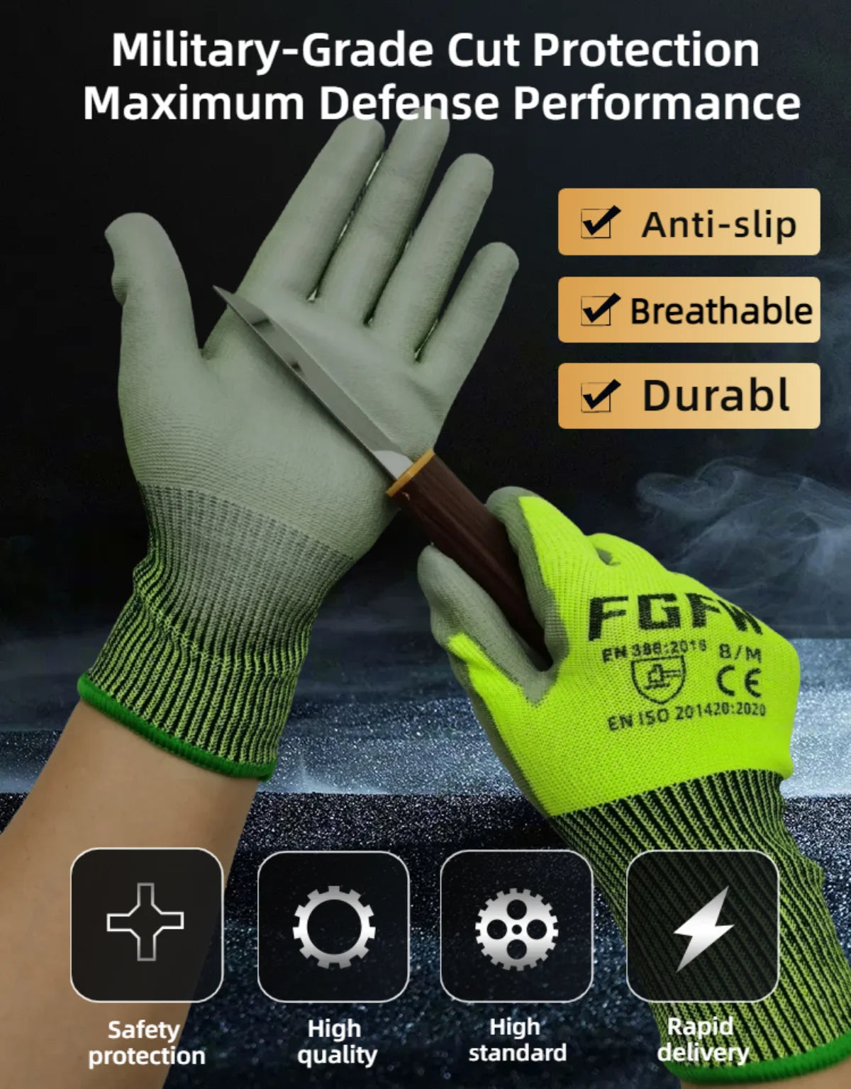 10 Pairs Military-Grade Level C Cut Resistant Gloves EN388 Certified for Industrial Use