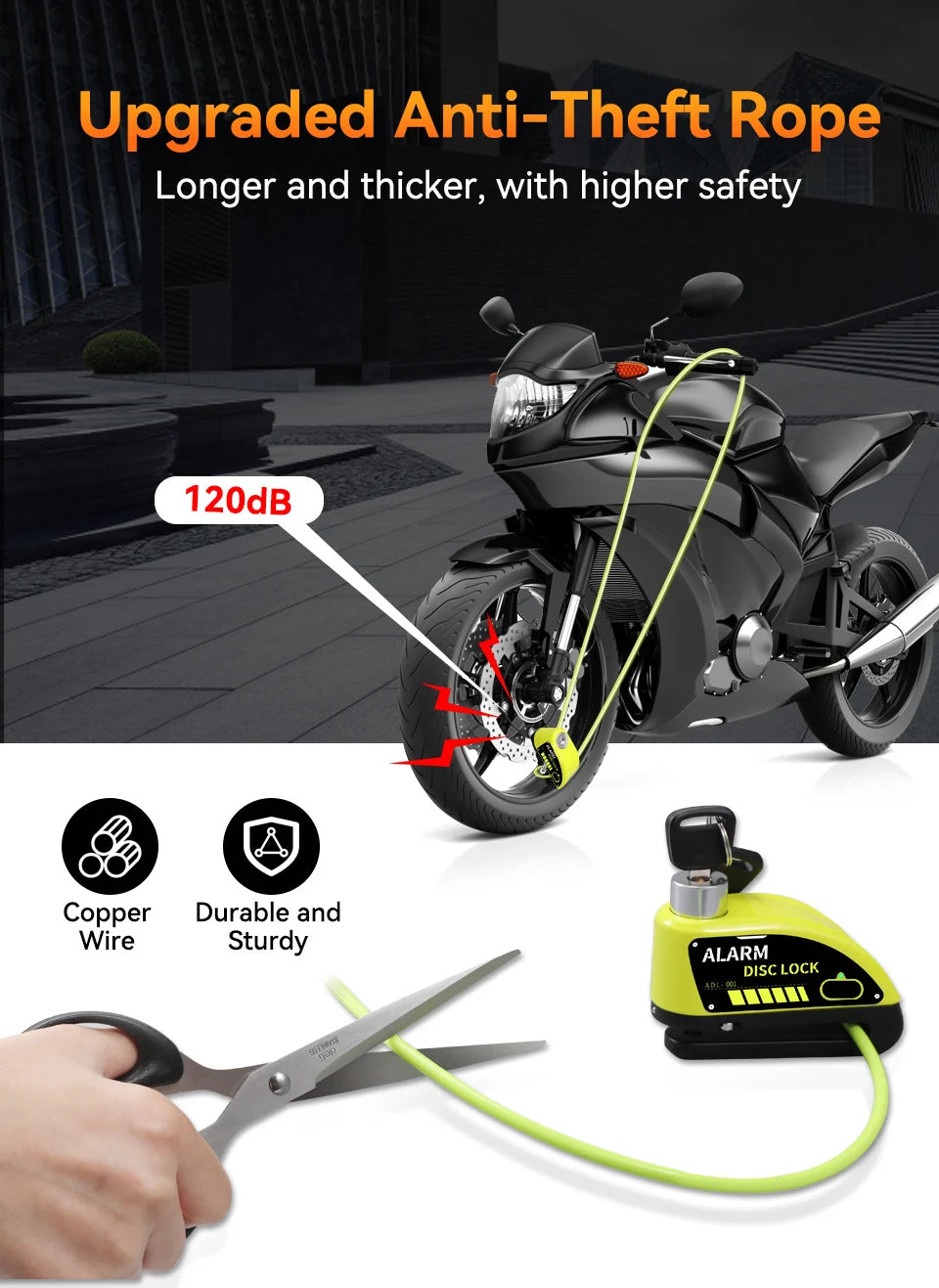 Extractme 120dB Motorcycle Alarm Disc Lock - Anti-Theft Security