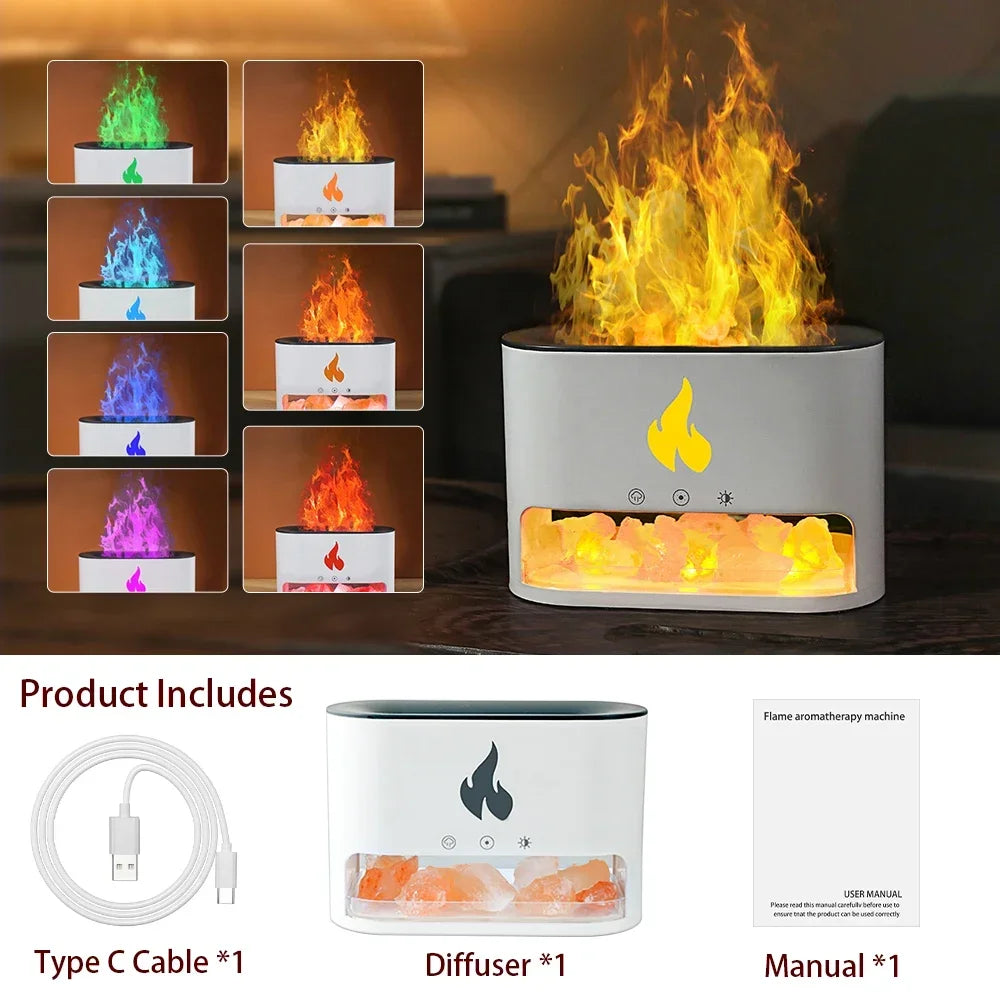7-Color Flame Volcano Diffuser & Humidifier | Crystal Salt Lamp Fire Effect