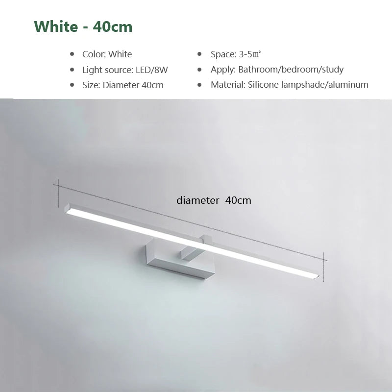 Vabena Modern LED Bathroom Wall Light - Three Color Aluminum Mirror Lamp