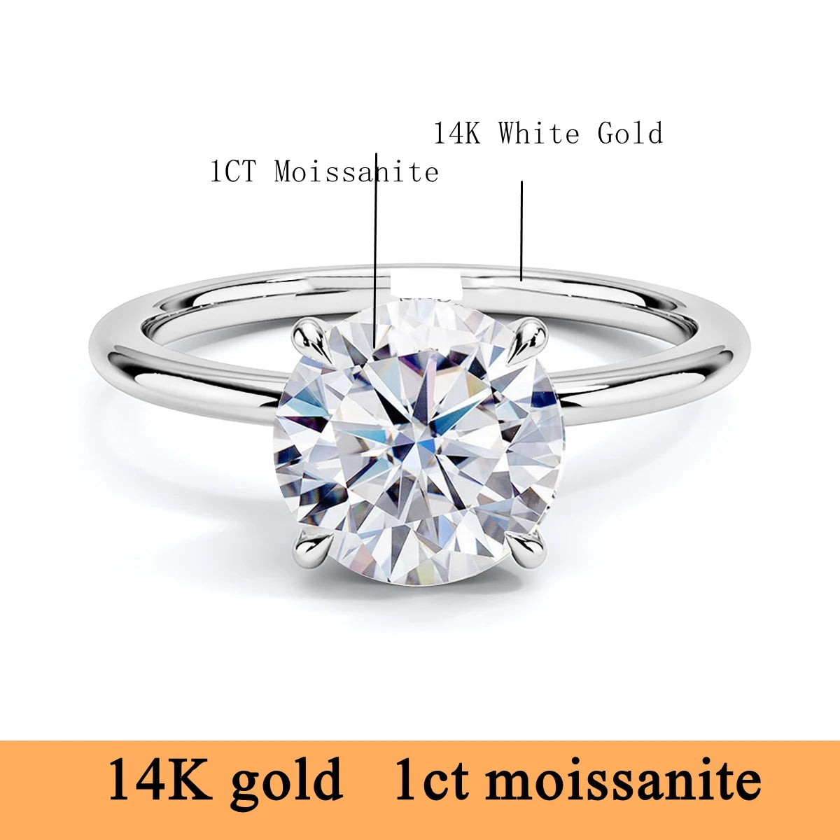 14K Gold Moissanite Engagement Ring for Women | Wedding Band