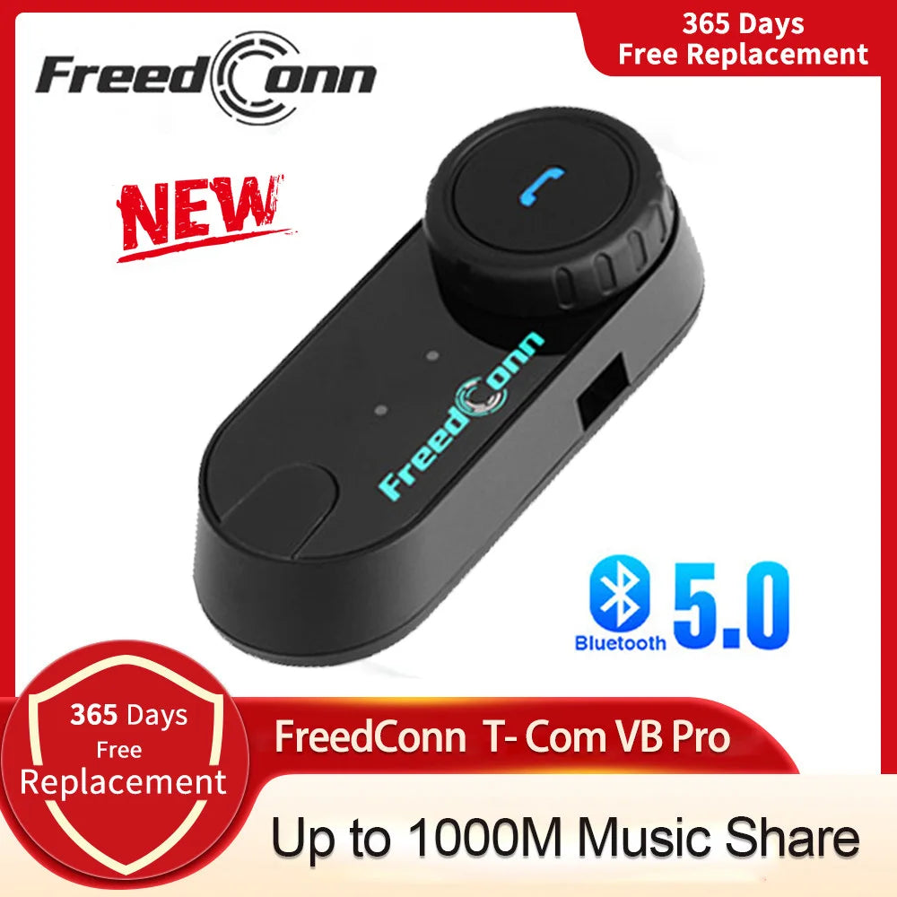 Freedconn T-Com VB Bluetooth Intercom | 6-Rider Motorcycle Headset & FM