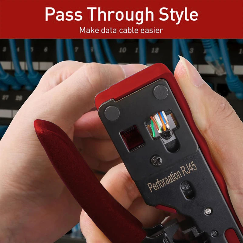 Vabena RJ45 RJ12 RJ11 Pass Through Crimp Tool & Stripper Kit | Cat5e-Cat7 Ethernet Crimper