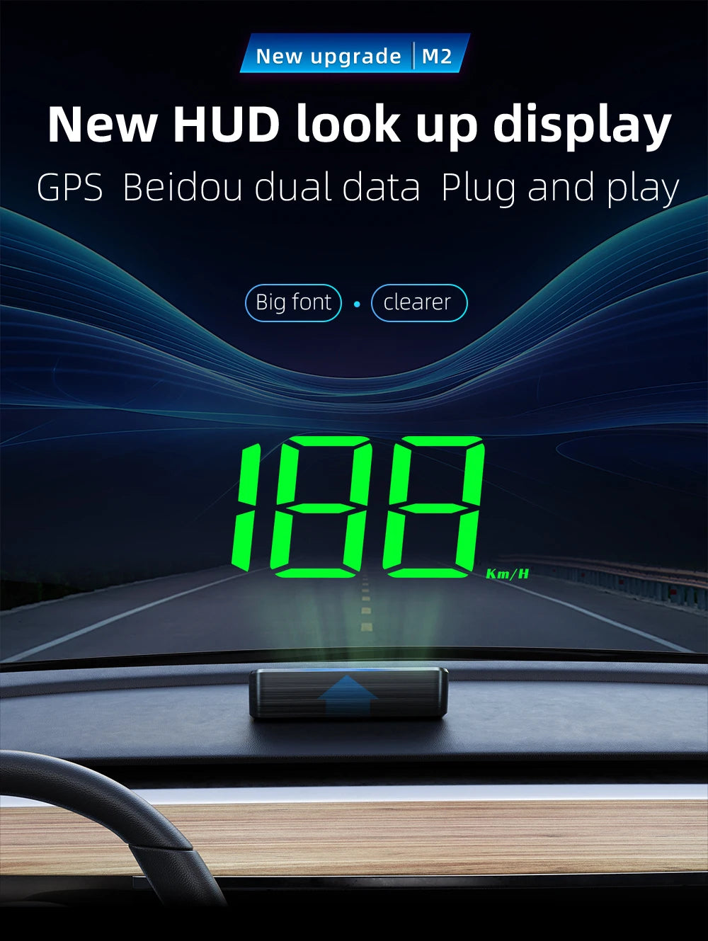 M2 HD Car HUD Windshield Projector | GPS Speedometer Display