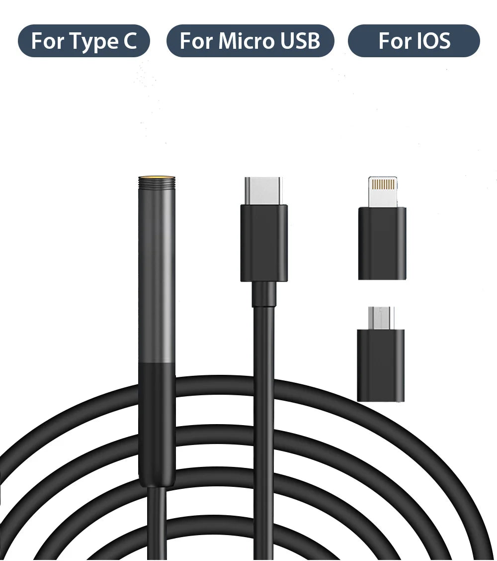 KERUI 2MP Industrial Endoscope Camera for iPhone - Single/Dual Lens Waterproof Inspection Borescope Type C