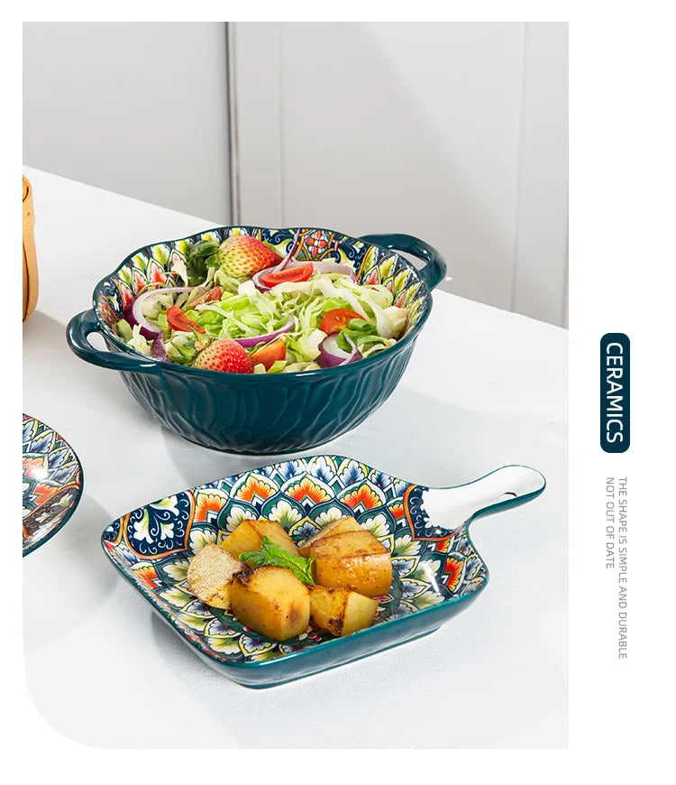 Bohemia Retro Ceramic Dinner Plate Set - Elegant Household Tableware