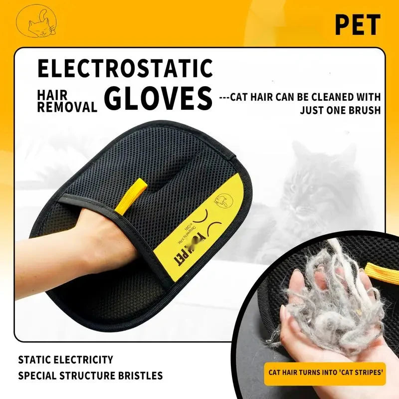 Pet Hair Removal Glove | Two-Way Electrostatic Brush for Cats, Dogs, Furniture & Clothes