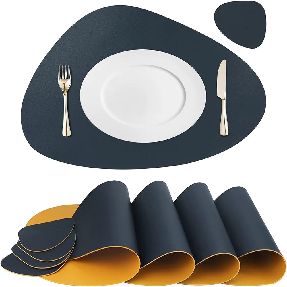 Modern Irregular PU Leather Placemats - Waterproof & Reversible Dining Table Mats