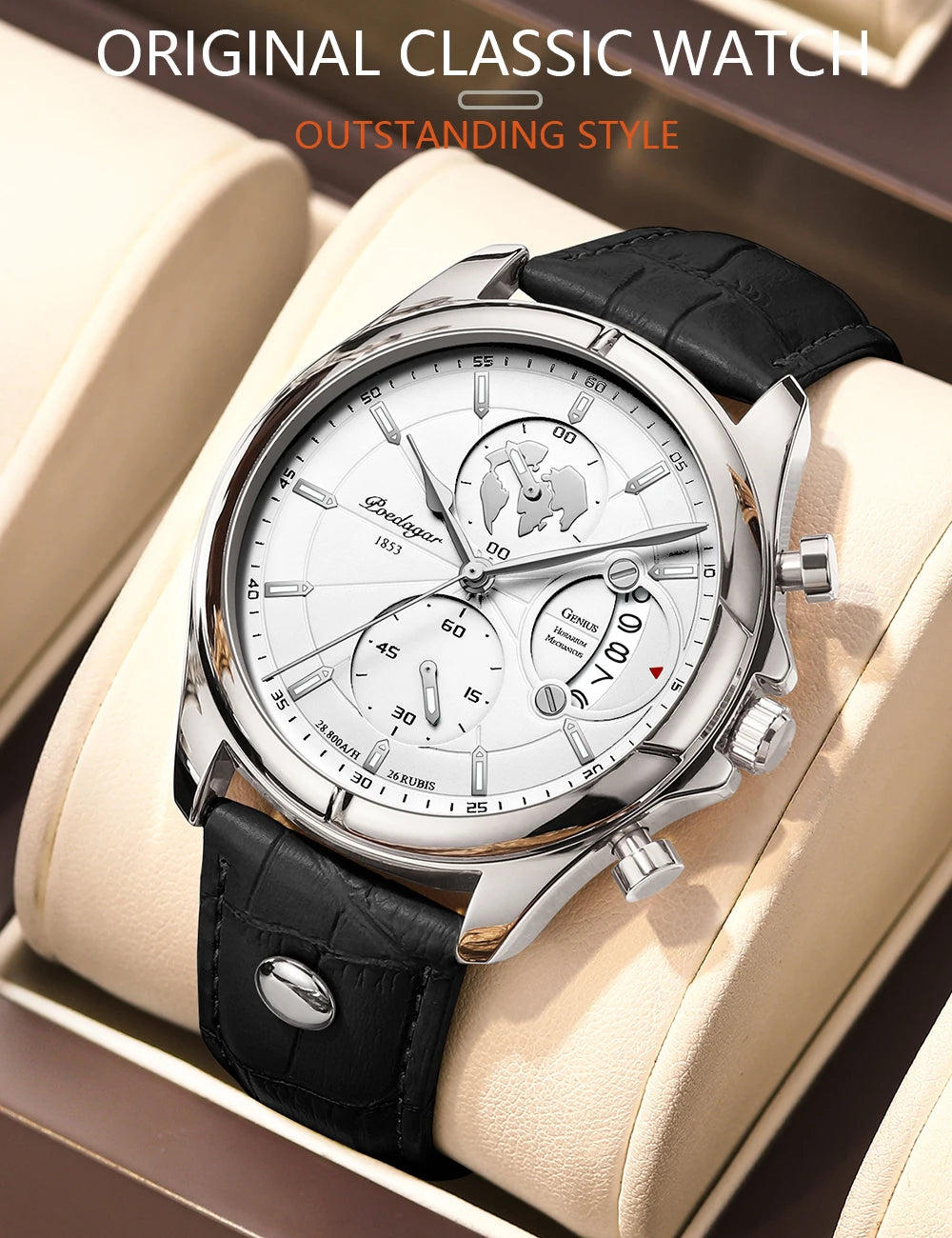 POEDAGAR Luxury Chronograph Watch for Men - Waterproof, Leather Strap, Date