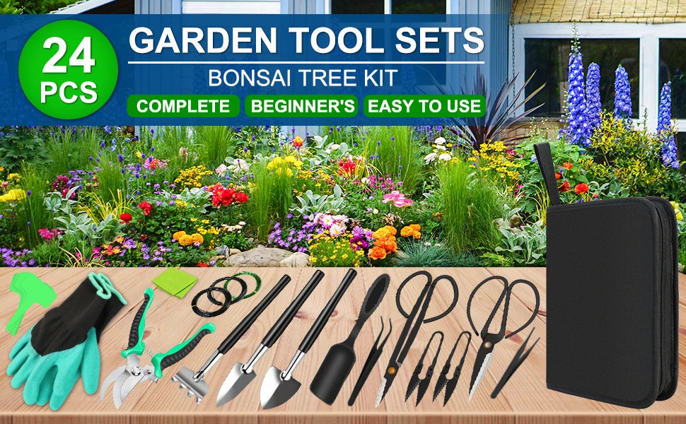 Vabena 24-Piece Bonsai Tool Kit for Beginners - Complete Care Set