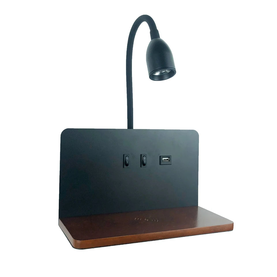 Modern 360° Rotatable LED Wall Lamp with USB & Wireless Charging for Bedside