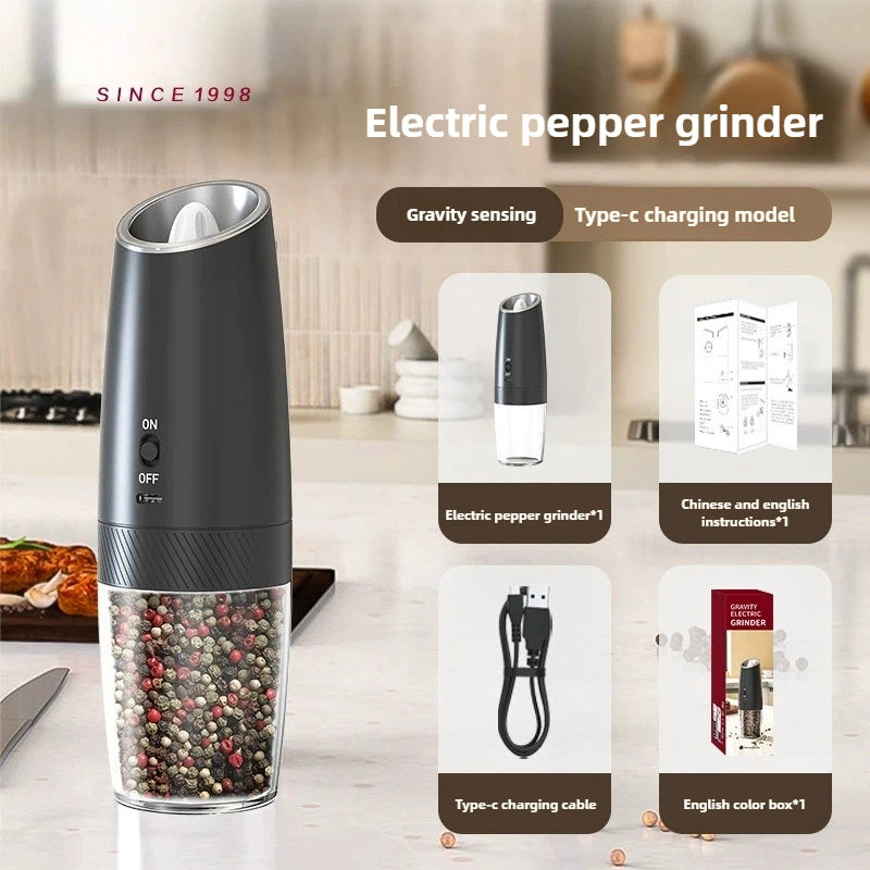 USB Rechargeable Electric Salt & Pepper Grinder - Adjustable Coarseness