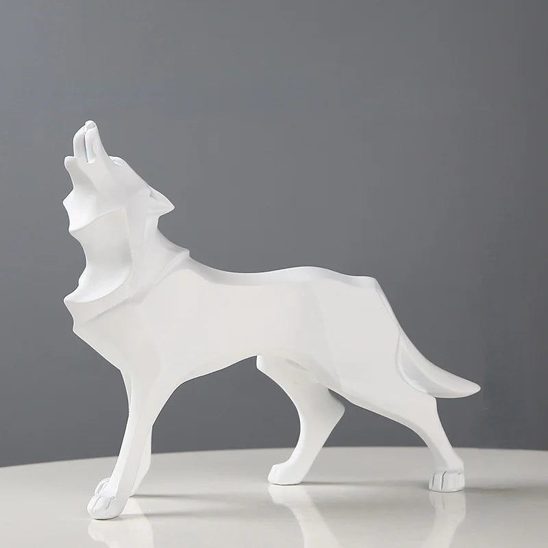 Modern Abstract Geometric Wolf Figurine - Resin Statue for Home & Office Decor