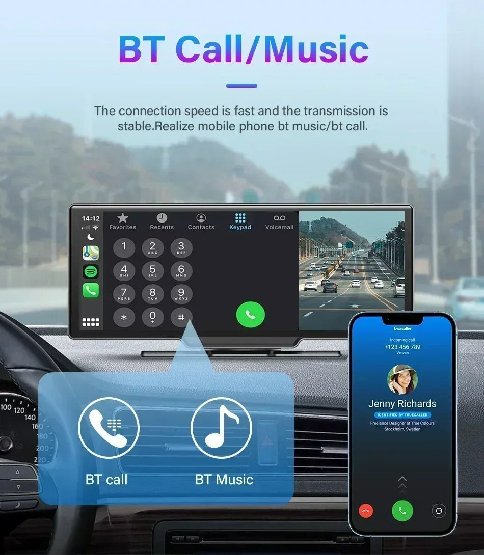 Srnubi 10.26" 4K Dash Cam with CarPlay, Android Auto & GPS