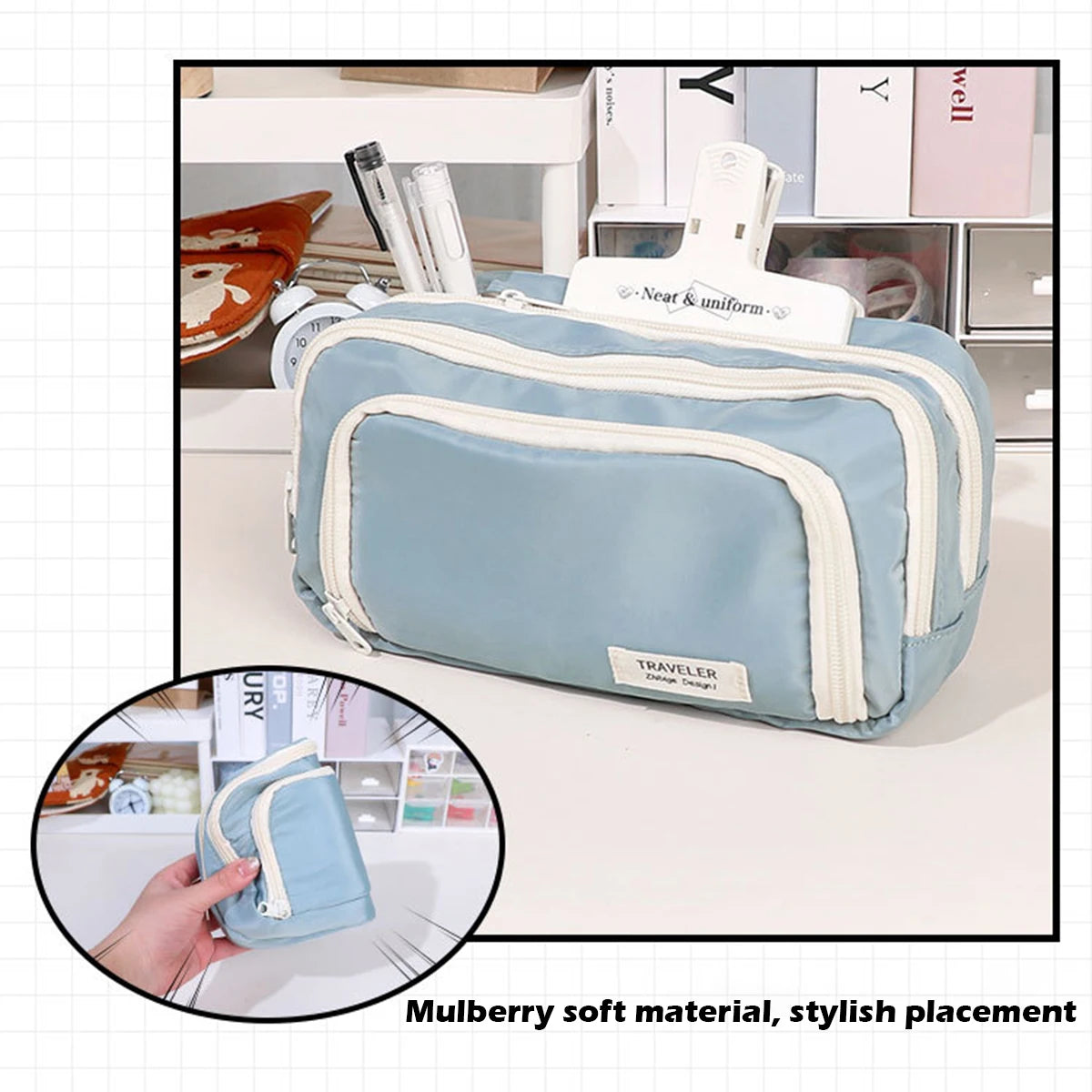 Kawaii Large Capacity Multi-Layer Pencil Case & Makeup Storage Bag | Vabena