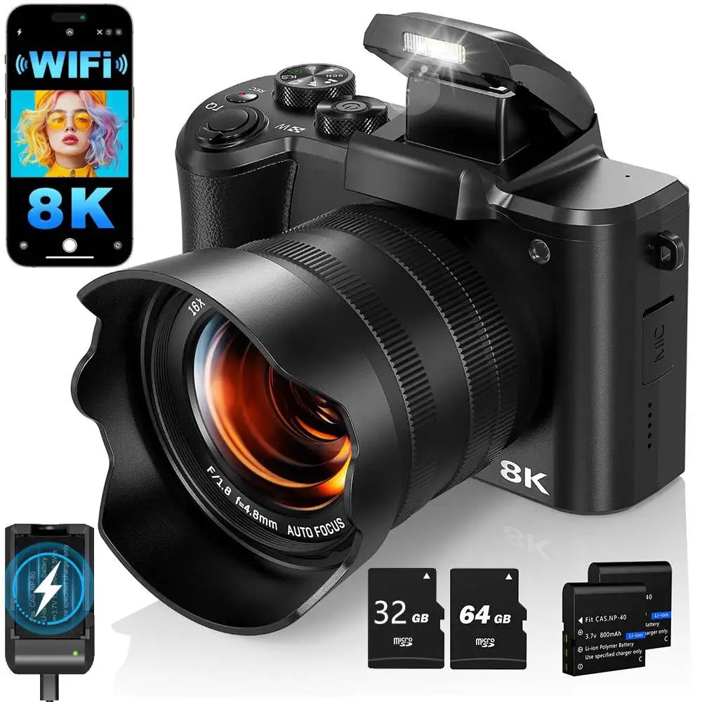 Vabena 8K 88MP Dual-Lens Vlogging Camera with Wi-Fi