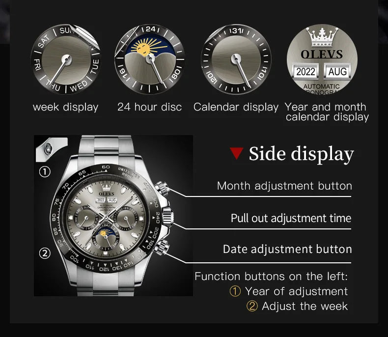 OLEVS 6654 Luxury Automatic Mechanical Chronograph Men's Watch Waterproof Luminous