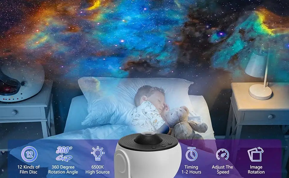 HD Galaxy Star Projector Night Light for Kids & Adults - 13 Films, 360° Rotation