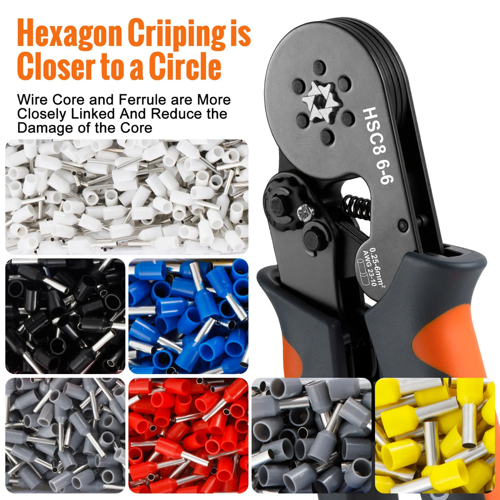 WOZOBUY Ferrule Crimping Tool Kit - Self-Adjustable Ratchet Wire Crimper