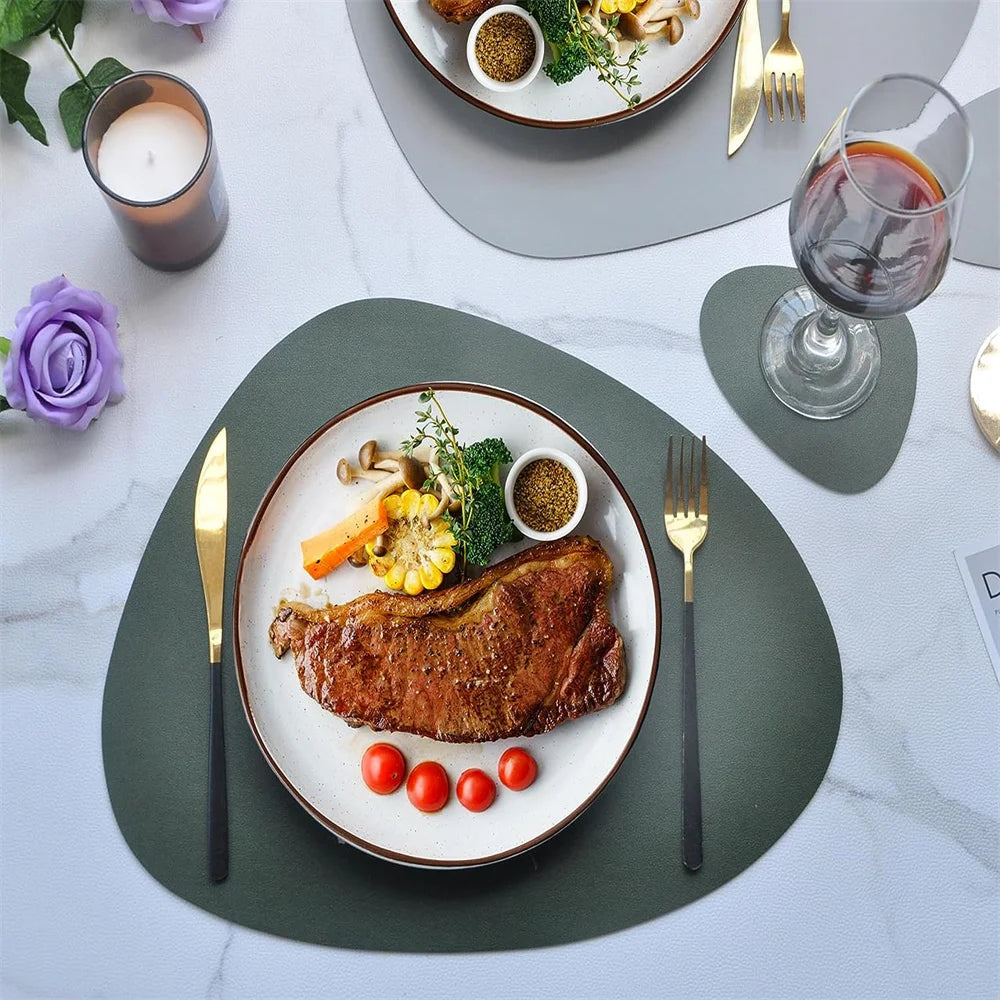 Modern Irregular PU Leather Placemats - Waterproof & Reversible Dining Table Mats