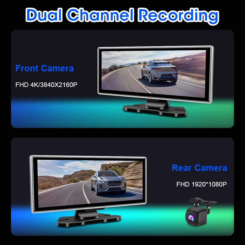 10/11.26" 4K Dash Cam with Wireless Carplay & Android Auto | GPS | Dual Lens