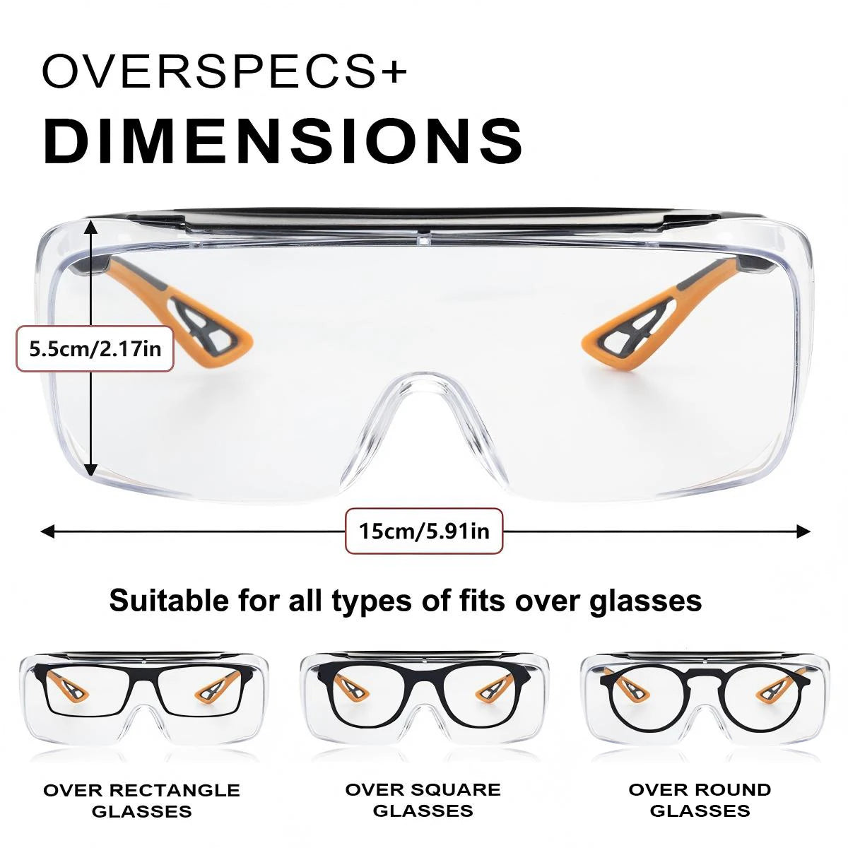 Vabena HM6 Adjustable Safety Glasses Over Glasses - ANSI Z87.1 Anti-Fog & Scratch Resistant