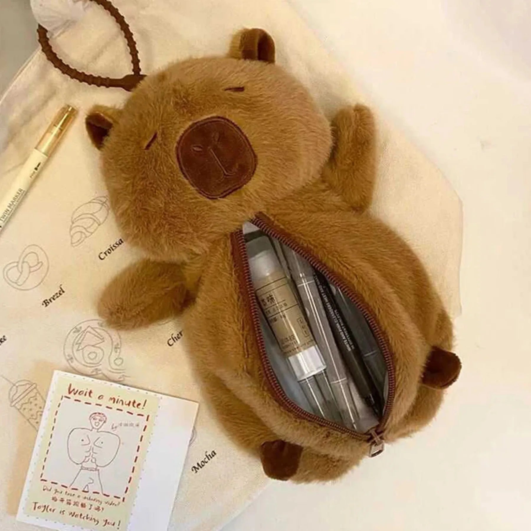 Creative Plush Capybara Pen Bag - Large Capacity Pencil Case & Stationery Storage
