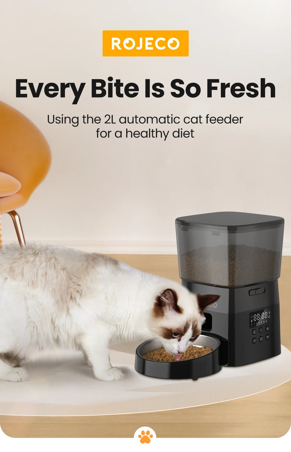 ROJECO Automatic Pet Feeder - Button Version Auto Cat & Dog Food Dispenser