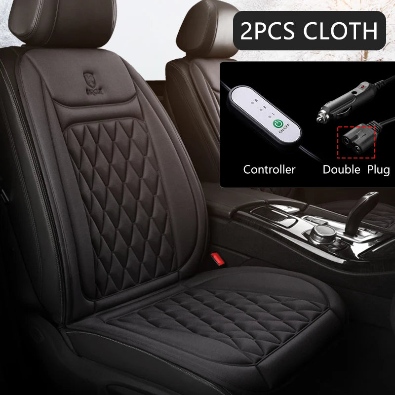 12V Heated Car Seat Cushion | Universal Cloth & Flannel Set