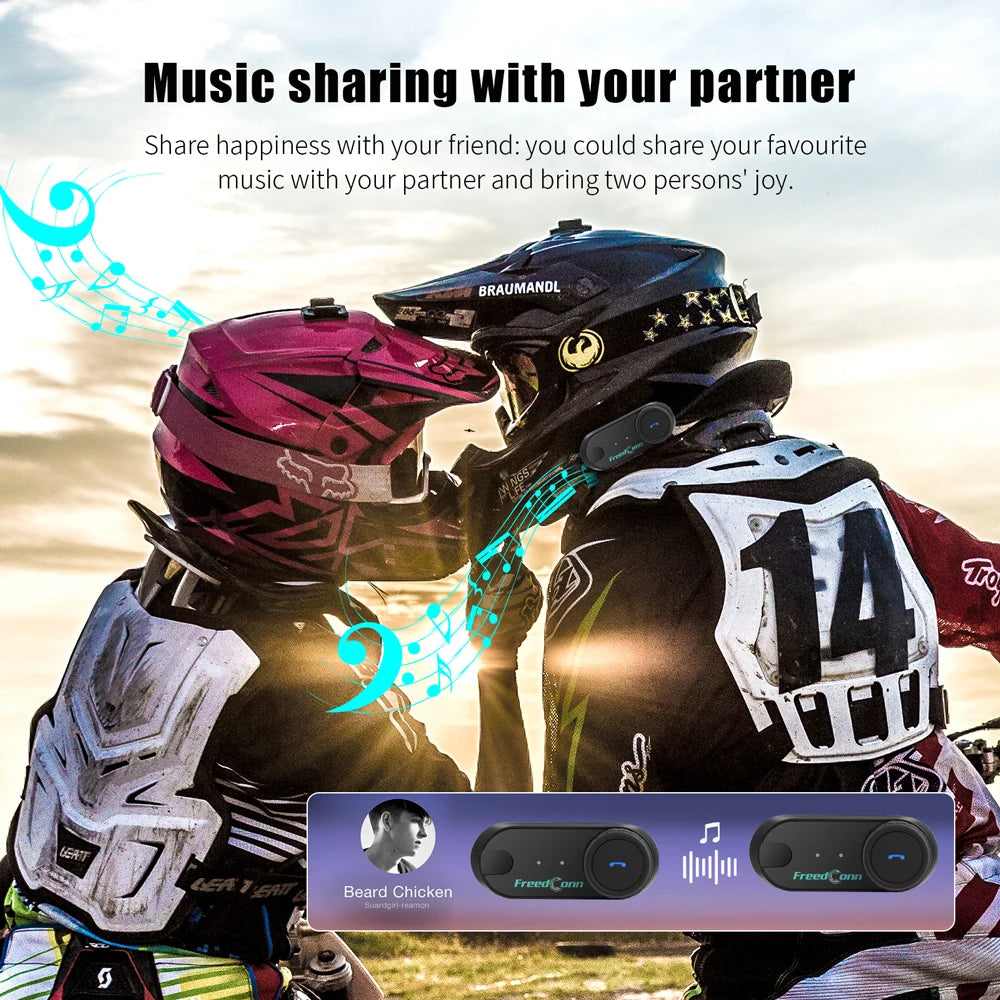 Freedconn T-Com VB Bluetooth Intercom | 6-Rider Motorcycle Headset & FM