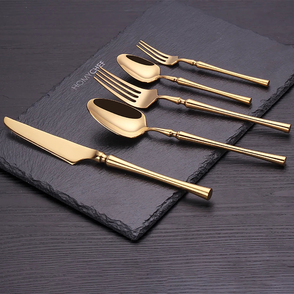 Luxury Gold Cutlery Set - Stainless Steel Dinnerware Flatware (10-30 Pcs)